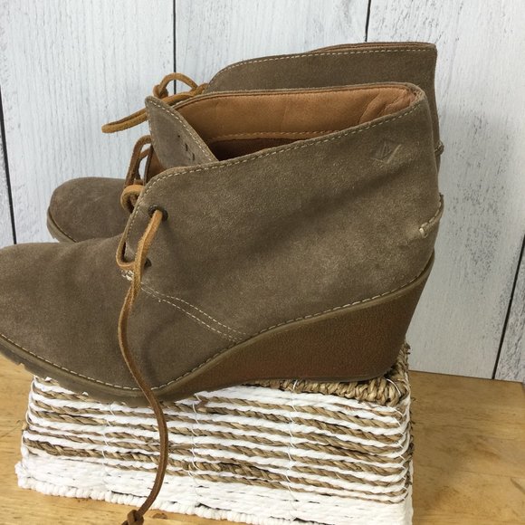 Sperry Stella Wedge Tan Suede Boots, Size 9 Med - Picture 2 of 9